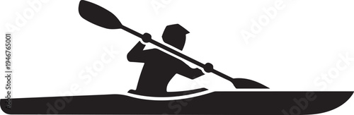 Vector silhouette of a person kayaking, black kayak icon