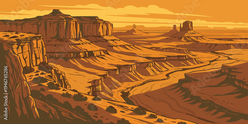 USA, US, U.S, United States - Canyonlands National Park Deep Canyon Maze Sunset Panorama | Dramatic Aerial Desert Landscape Epic Travel Poster | Utah Southwest Scenic USA Print