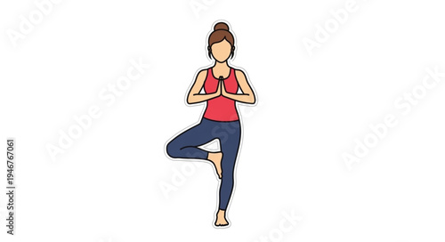 Woman practicing yoga tree pose on white background.