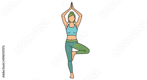 Woman practicing yoga tree pose on white background.