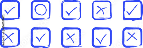 Checkmark and cross symbols on mobile phones icons for approval and rejection