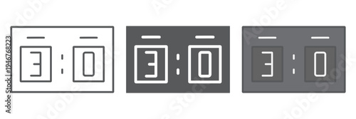 Soccer scoreboard icon set, sport and football, score sign, vector graphics, a linear pattern on a white background.