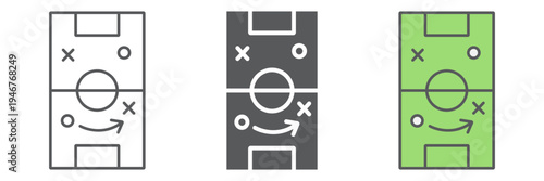 Soccer strategy icon set, game and field, football tactic sign, vector graphics, a linear pattern on a white background.