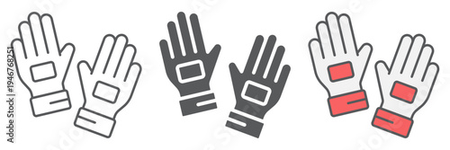 Goalkeeper gloves icon set, clothes and football, soccer gloves sign, vector graphics, a linear pattern on a white background.