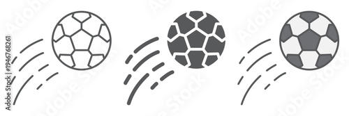 Flying soccer ball icon set, game and sport, football sign, vector graphics, a linear pattern on a white background.