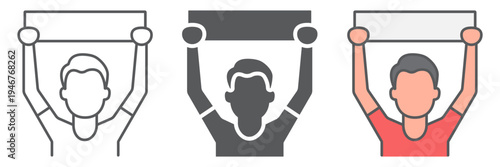 Soccer fan icon set, sport and person, football fan sign, vector graphics, a linear pattern on a white background.