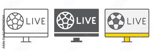 Soccer tv icon set, game and play, football live sign, vector graphics, a linear pattern on a white background.