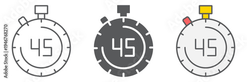 Stopwatch icon set, countdown and time, timer sign, vector graphics, a linear pattern on a white background.