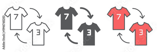 Player substitution icon set, game and sport, tshirt with arrows sign, vector graphics, a linear pattern on a white background.