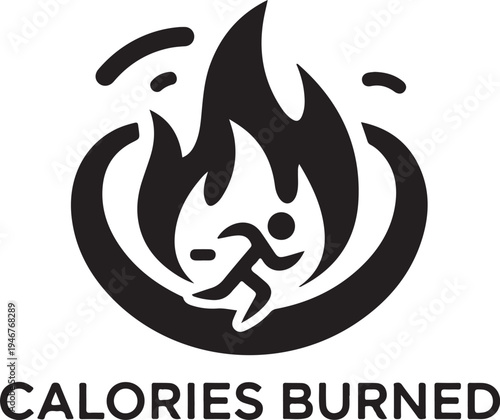 Vector icon of a person running in flames, calories burned