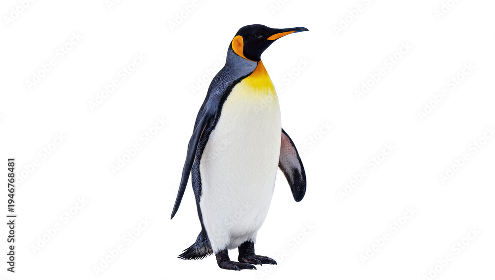 Fototapeta premium Isolated King penguin standing proudly, magnificent Antarctic bird with striking colors