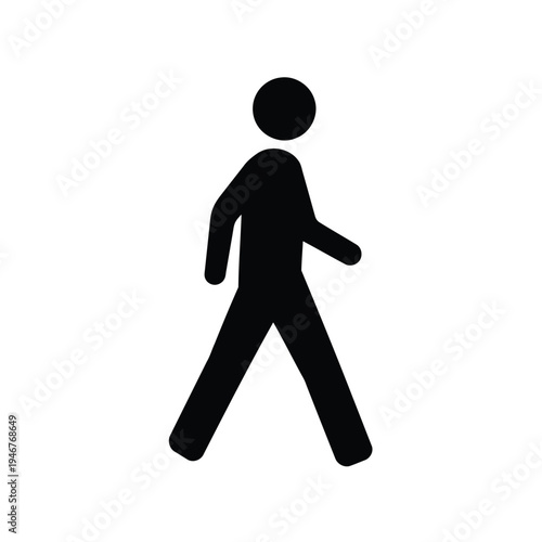 Black Silhouette of a Person Walking, Pedestrian Icon Isolated on White Background