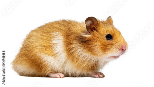 Photos Isolated studio shot of a cute golden Syrian hamster looking forward, adorable d