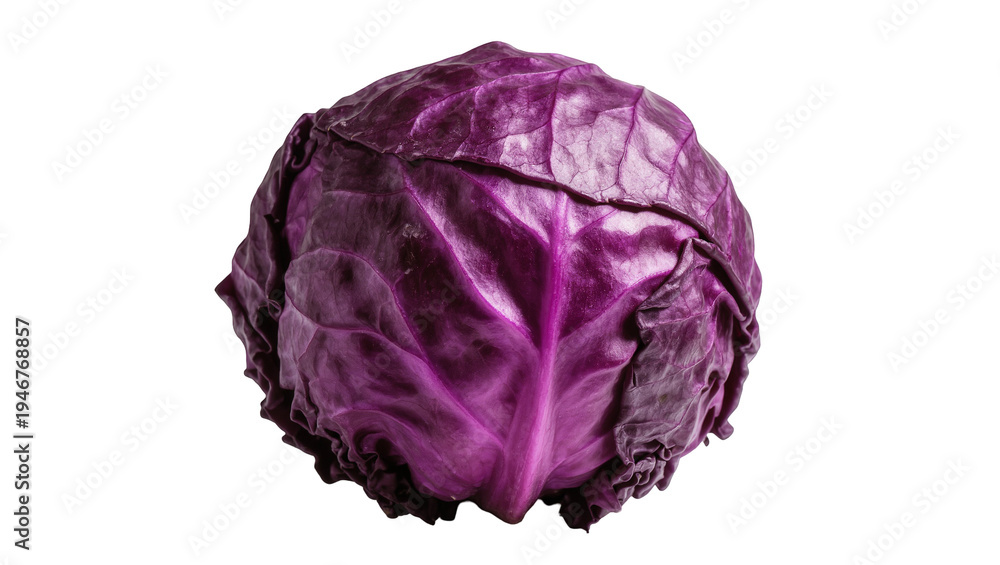 Obraz premium Isolated vibrant whole fresh red cabbage, a healthy cruciferous vegetable ready for cooking