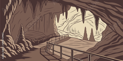 USA, US, U.S, United States - Mammoth Cave National Park Giant Cave Chambers Panorama | Mysterious Underground Geological Landscape Wall Art Poster | Kentucky Scenic USA Nature Print