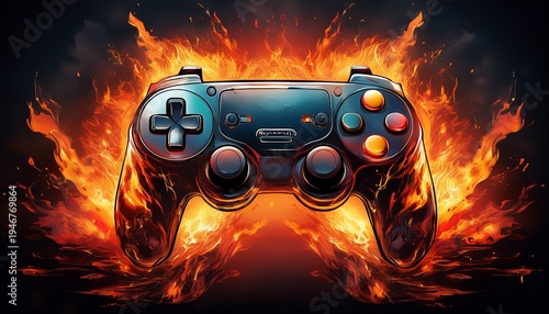 xbox controller on fire epic gaming background wallpaper