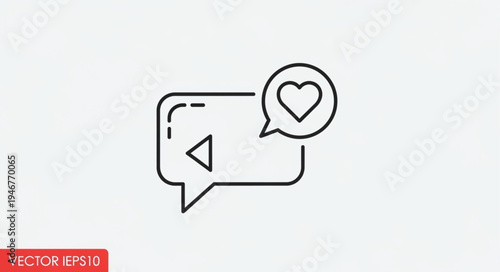 Chat bubble with heart icon and play button symbol.
