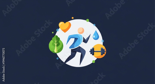 Healthy Lifestyle Concept with Running Person and Icons.