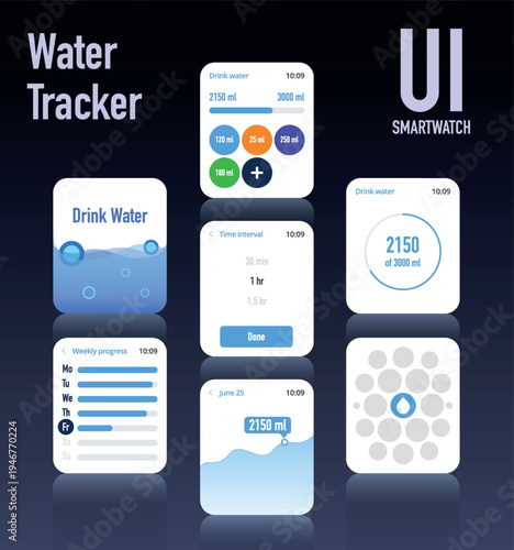 Smartwatch Hydration Tracker App Interface Design Set No.12