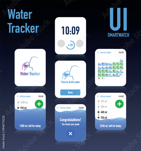 Smartwatch Fitness App UI with Water Intake Tracker No.11