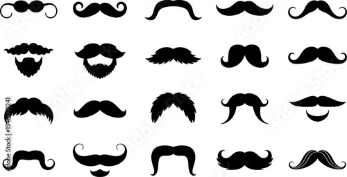 Mustache silhouettes set vintage beard facial hair barber style collection hipster mustaches black vector illustration isolated design elements