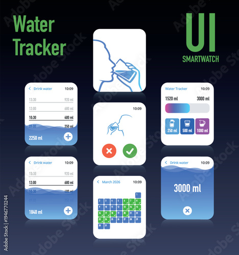 Health Water Intake Monitor Smartwatch Interface No.15