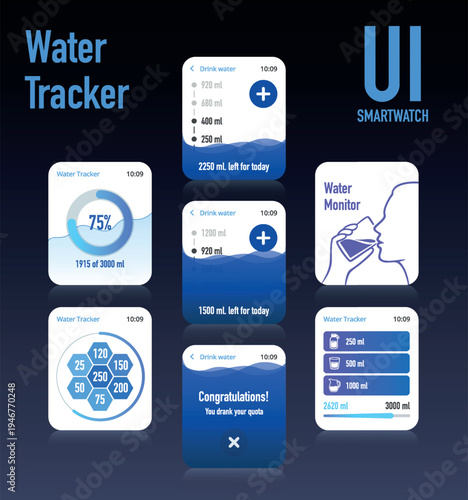 Drink Water Reminder Smartwatch App Dashboard UI No.16