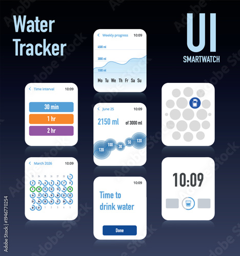 Smartwatch Wellness Hydration Monitoring UI Set No.19