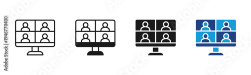Virtual Conference icon set multiple style collection