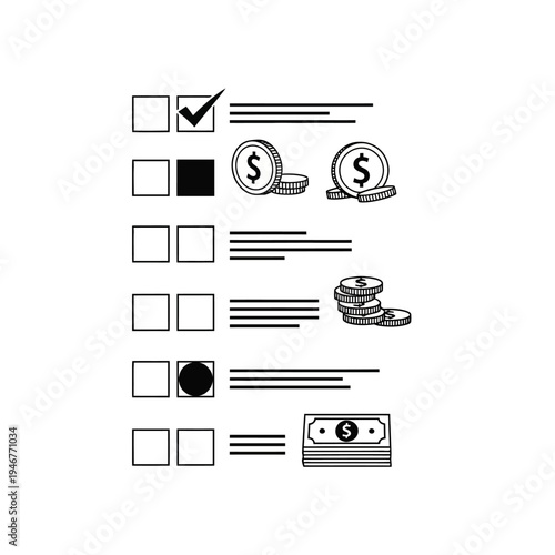 Checklist with Money Icons: Financial Planning, Budgeting, and Savings Concept