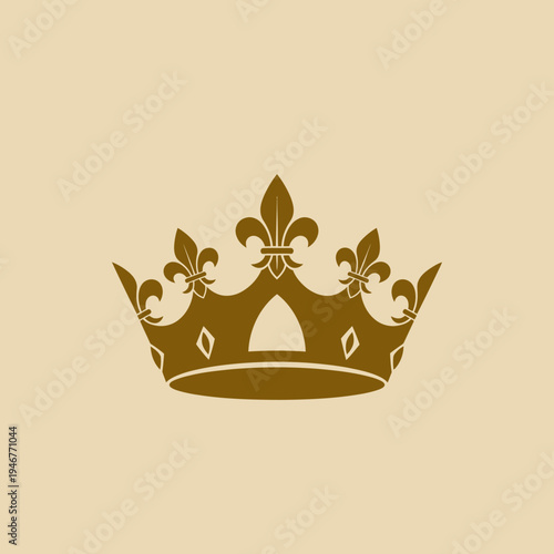 Gold crown with fleur-de-lis design on a beige background