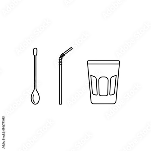 Minimalist vector illustration of a stirrer, straw, and a tall glass, perfect for beverage-related designs