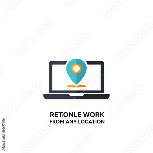 Laptop with location pin icon symbolizing remote work from any location, isolated white background