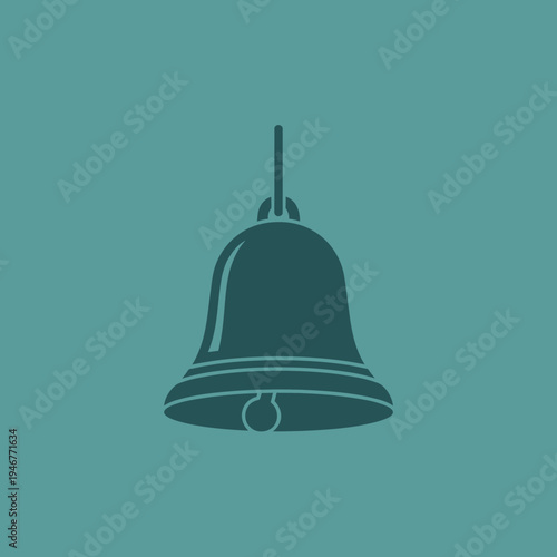 Simplified digital illustration of a school bell on a teal background.