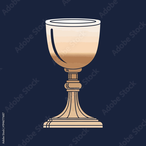 Close-up of a decorative gold chalice or goblet on a dark background.