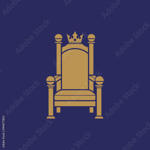 Illustration of a royal throne with ornate design and crown atop the backrest.