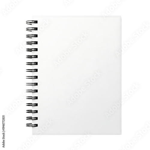 A spiral bound notebook with a blank white cover