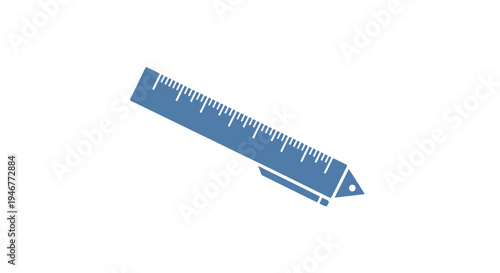 A blue pen-ruler hybrid illustration against a white backdrop for design or education uses