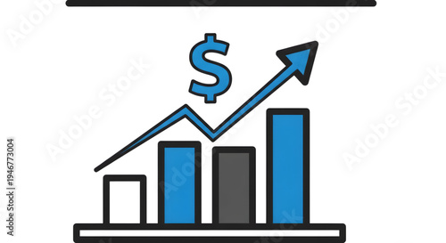 Increasing financial growth chart with dollar sign isolated on transparent background