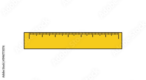 A graphic illustration of a yellow ruler with black markings on a white background