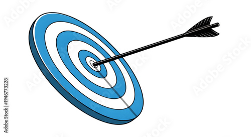 A blue archery target with an arrow hitting the bullseye isolated on transparent background