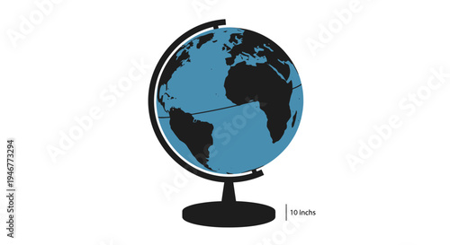 A simplified illustration of a globe showcasing continents and oceans against a white background