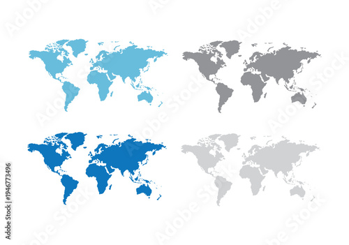 Four colorful world maps on white background
