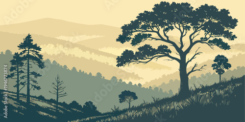 USA, US, U.S, United States - Shenandoah National Park Blue Ridge Mountains Sunrise Panorama | Foggy Forest Landscape Wall Art Poster | Virginia Scenic USA Nature Print