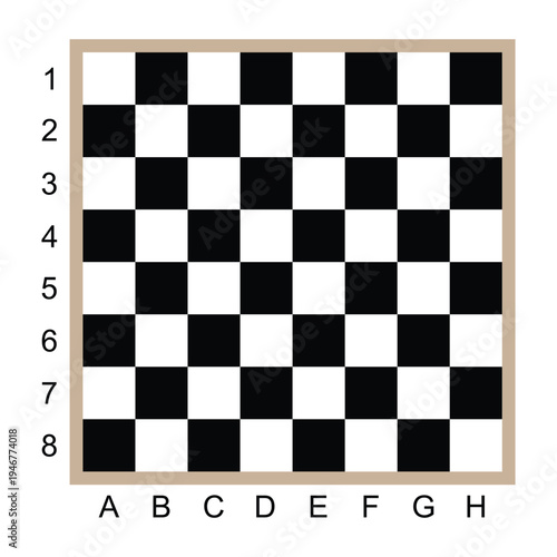 Chessboard with standard 8x8 grid and algebraic notation