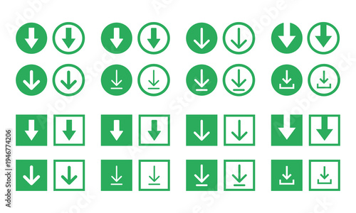 Collection of green arrow icons pointing down