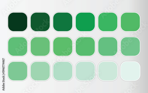 A gradient of green shades color palette swatches