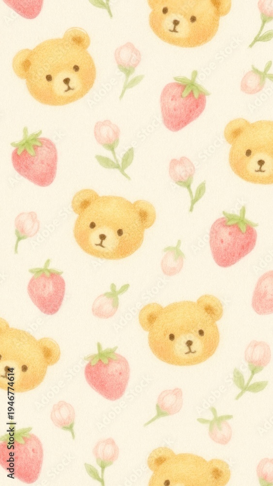 Fototapeta premium Cute bear strawberry pattern
