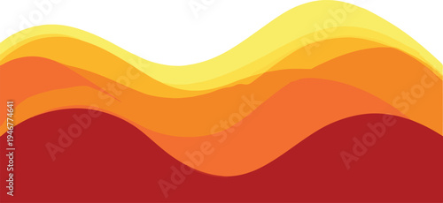 Warm abstract landscape with layered waves of orange, yellow, and red, vibrant fluid background for energetic designs, modern background, art background, layer background
