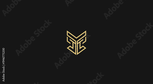 Golden logo on black background.